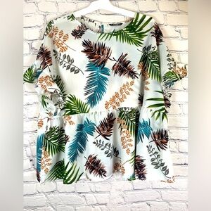 Shein Babydoll Peplum Palm Print Top size 2XL